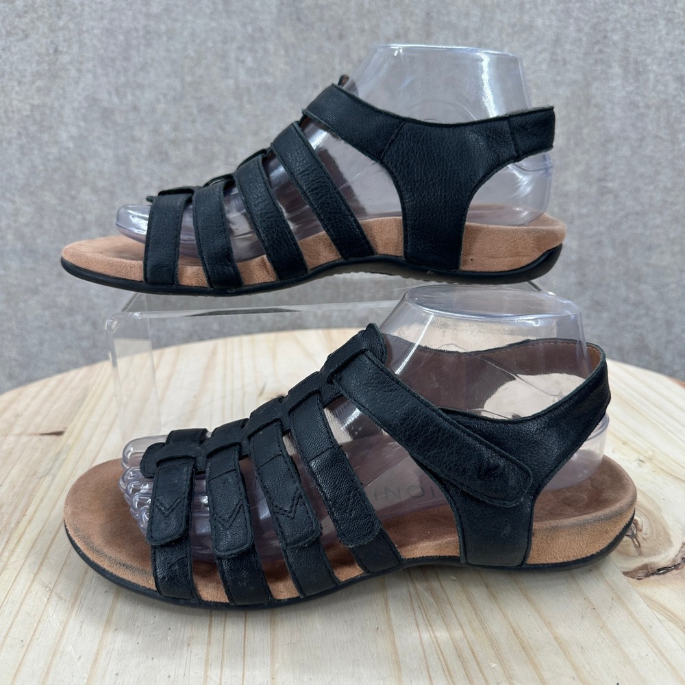 Vionic Harissa Sandals Womens 7 Black Leather Multi Strap Orthotic Gladiator